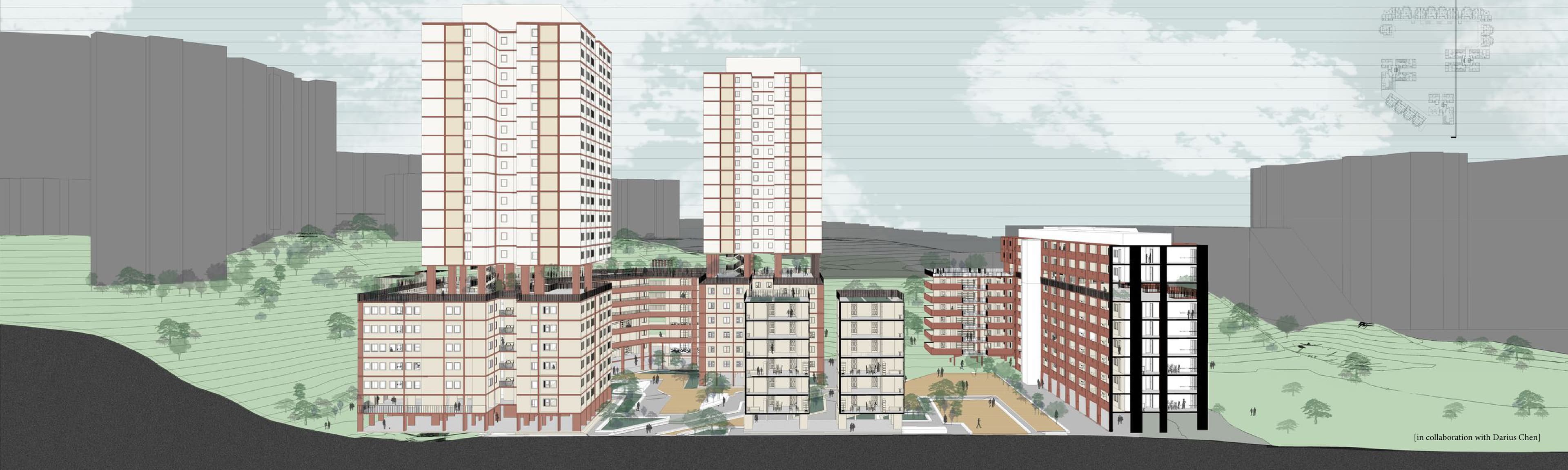 Long elevation drawing of the Kampong Lucky blocks